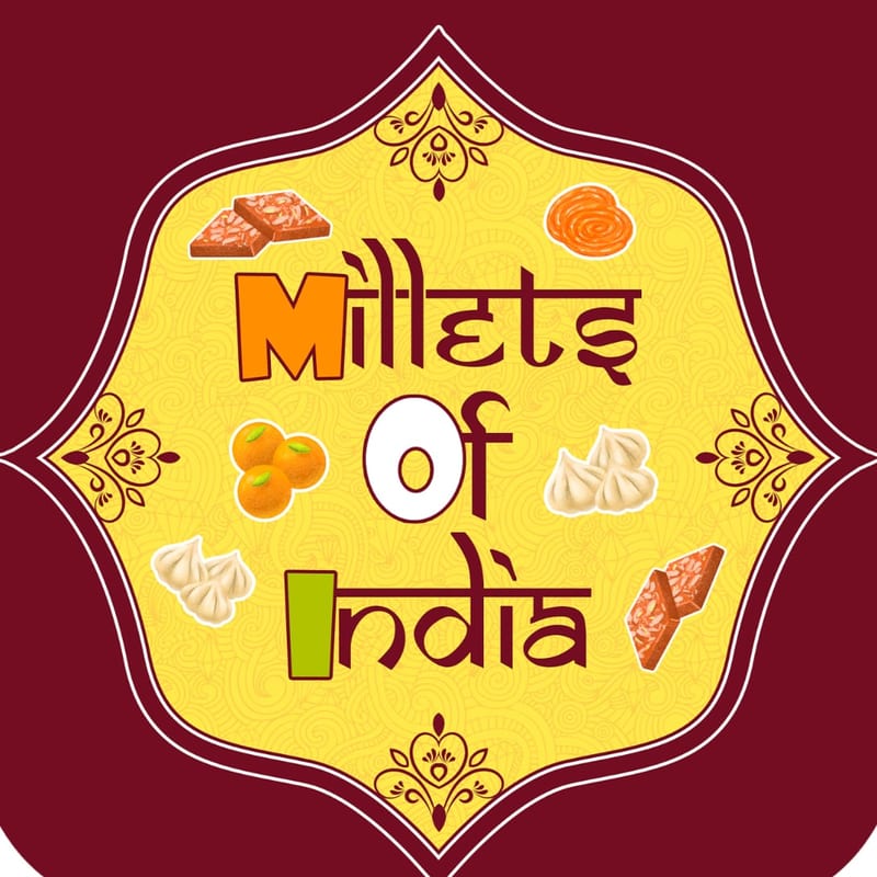 Millets of India logo — ornamental badge with illustrated Indian sweets